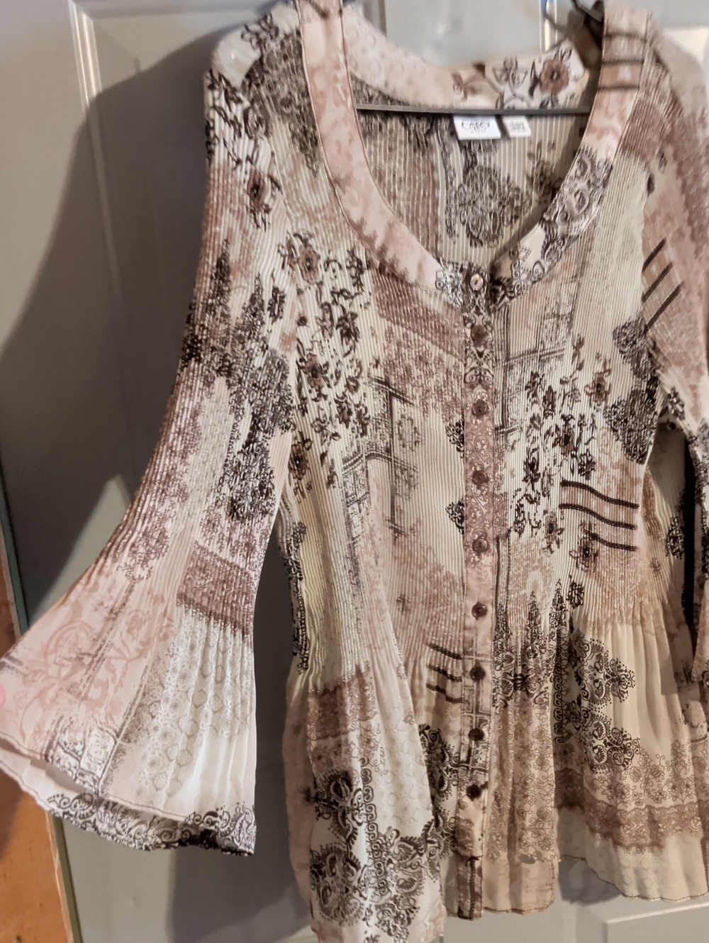 Cato Cream and Brown Floral Button-Front Blouse
